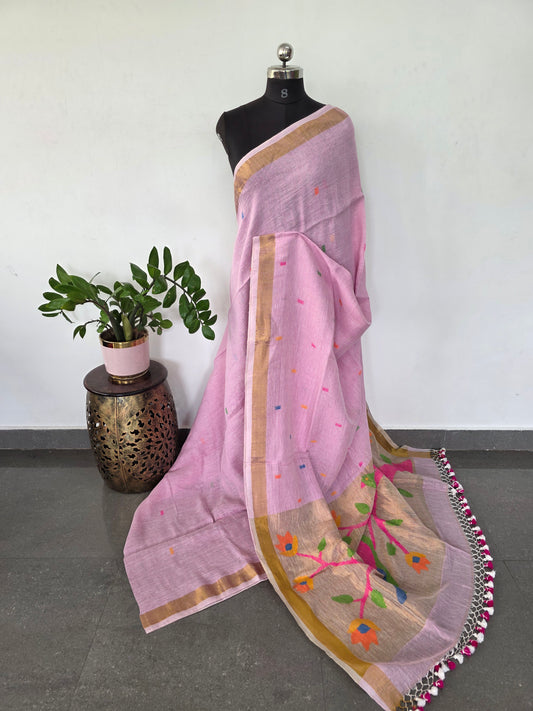Premium handloom linen jamdhani paithani  saree - JMM387