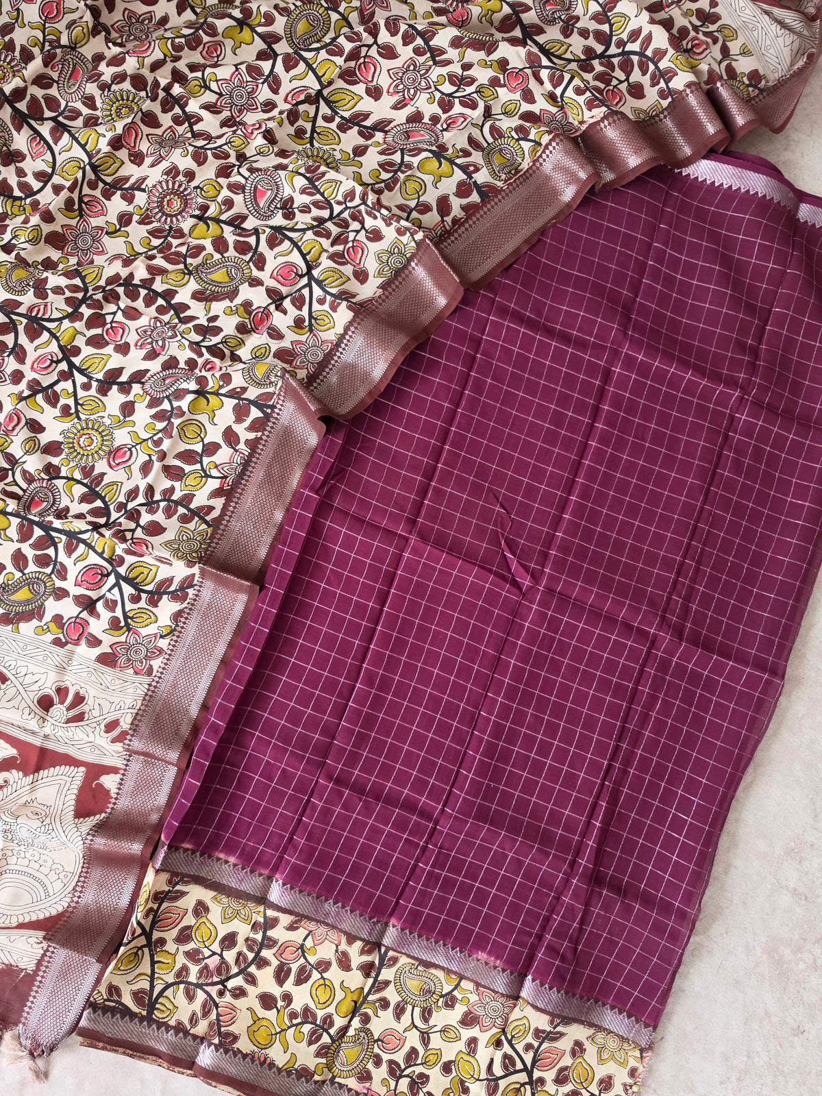 Gap border Checked chennuri kalamkari silk set-AK630