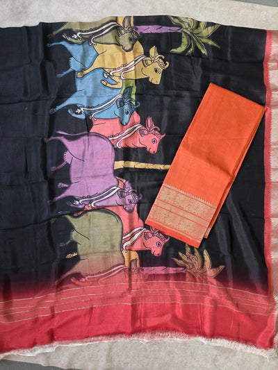 Handloom mangalagiri silk top with pure mangalagiri digital silk shawl - ML32