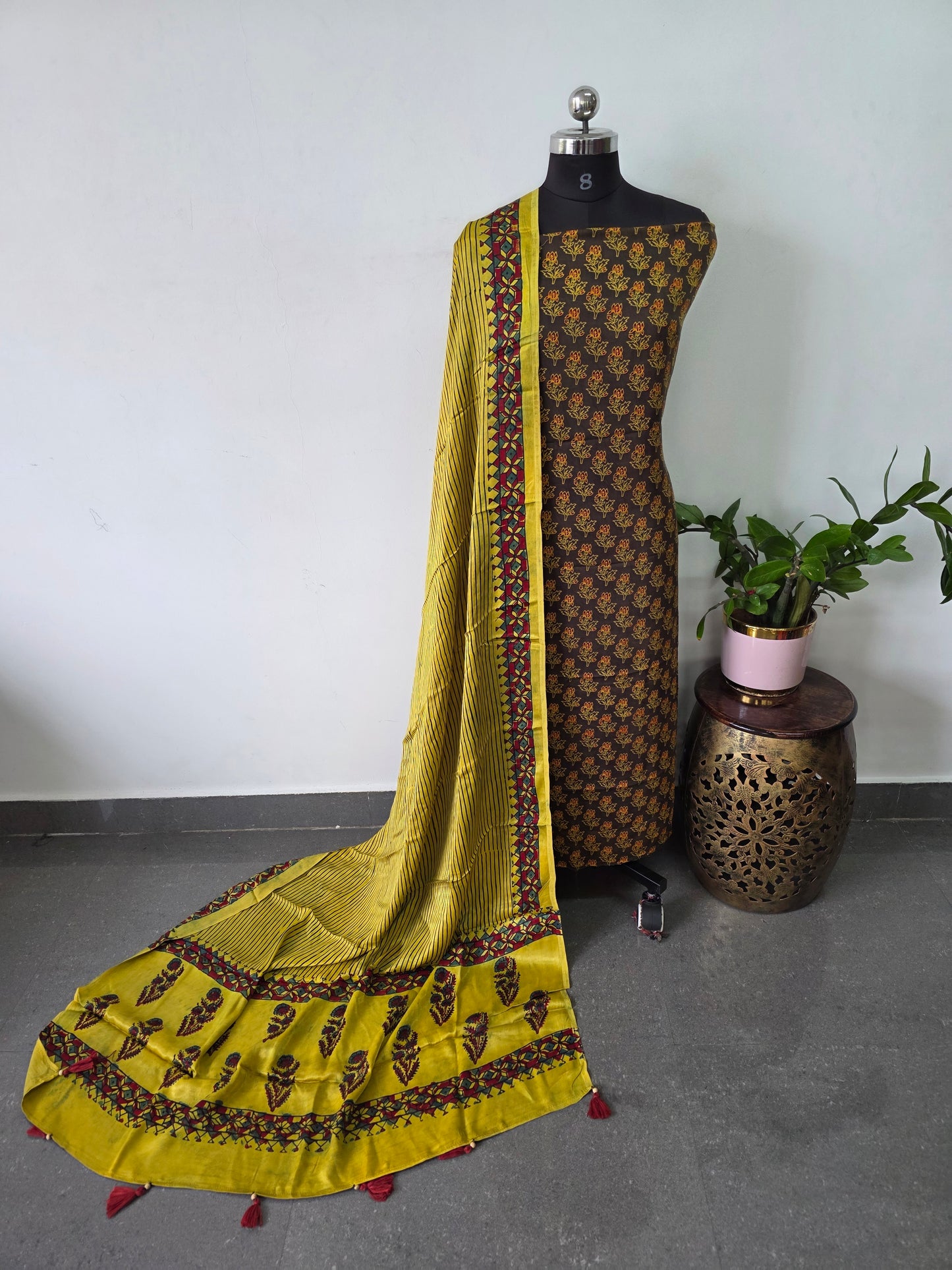 Handcrafted ajrakh modal silk set - HZ100