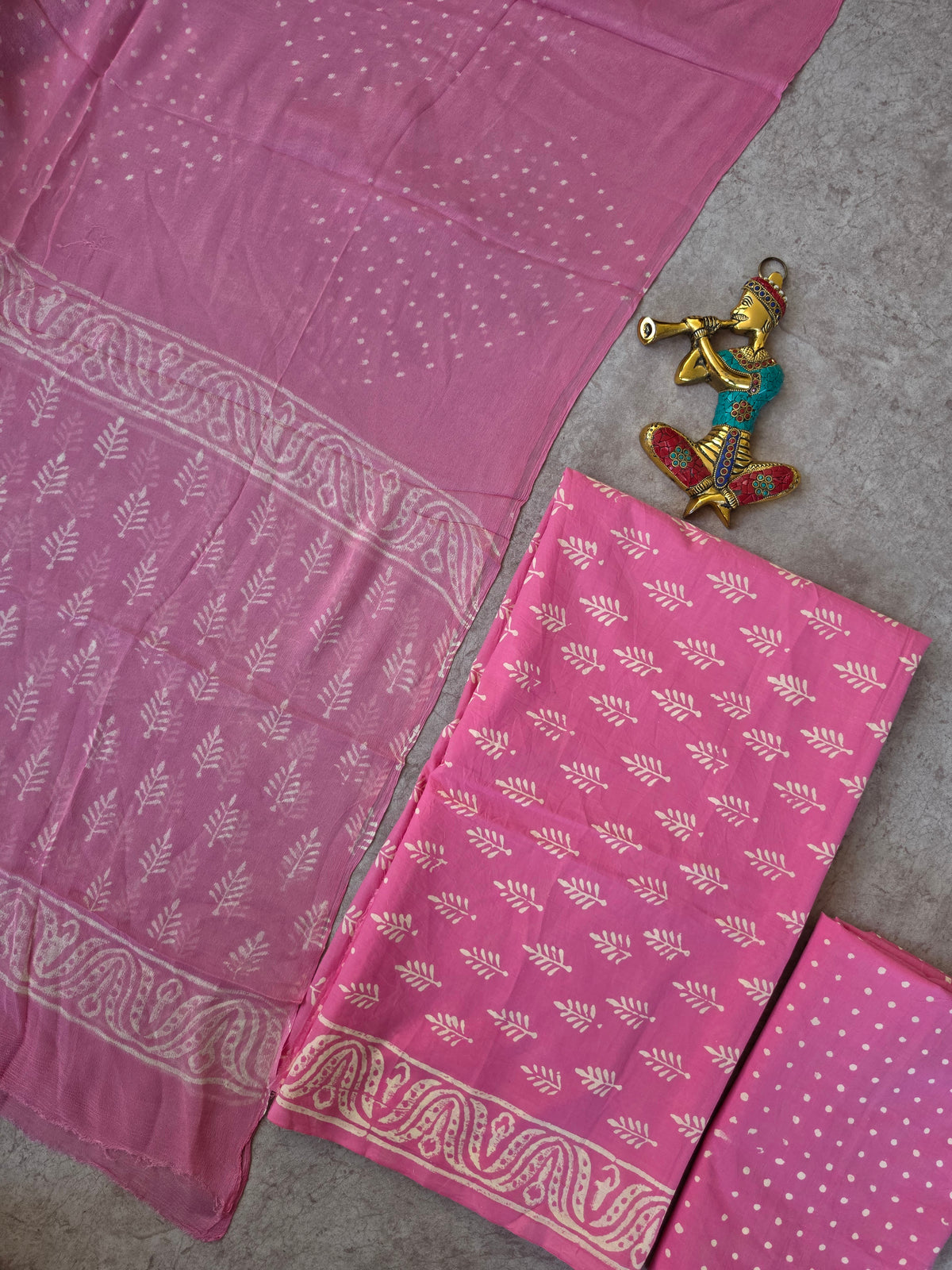Handblock jaipuri cotton with chiffon duppatta - JA596