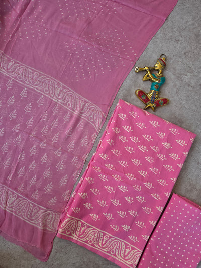 Handblock jaipuri cotton with chiffon duppatta - JA596