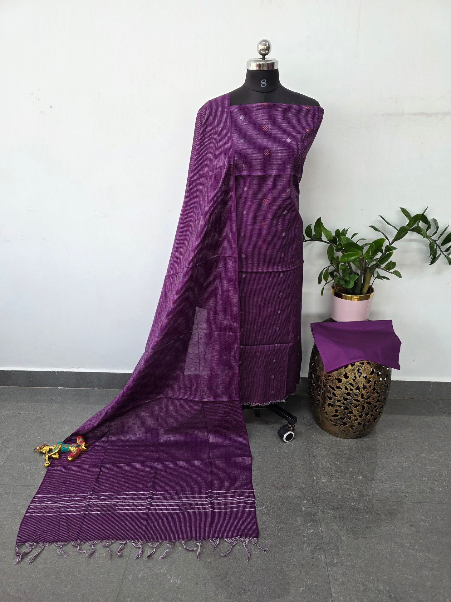 Bhagalpuri katan weaving with butta set-BA548
