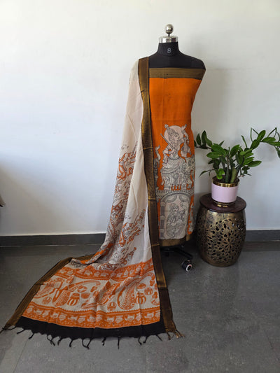 Premium chennuri silk kalamkari salwar set with nizam border - AK243