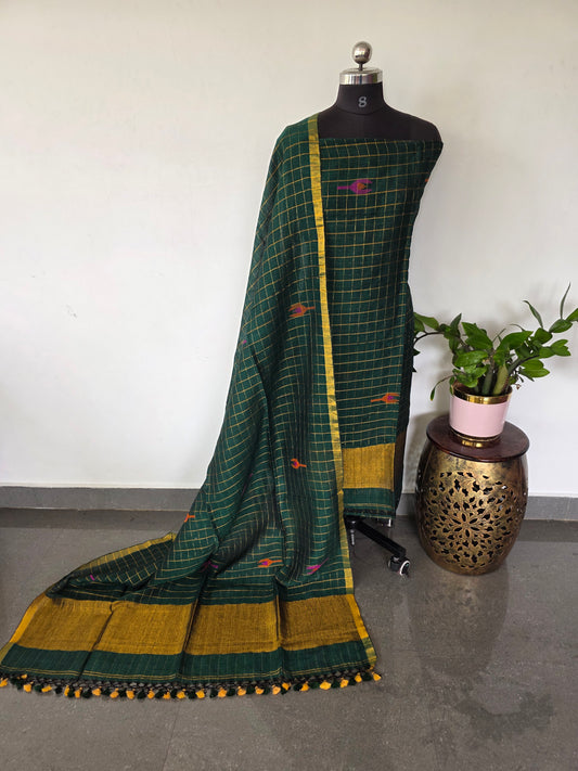 Premium checked handloom linen jamdhani set - JMM340