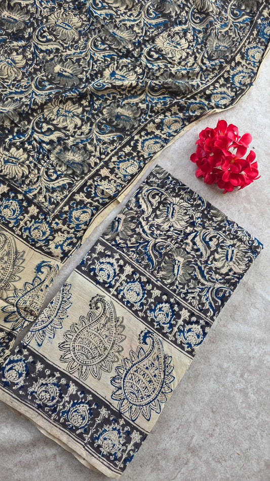 Handblock pure kalamkari cotton with border( 2 pc set ) - AL74