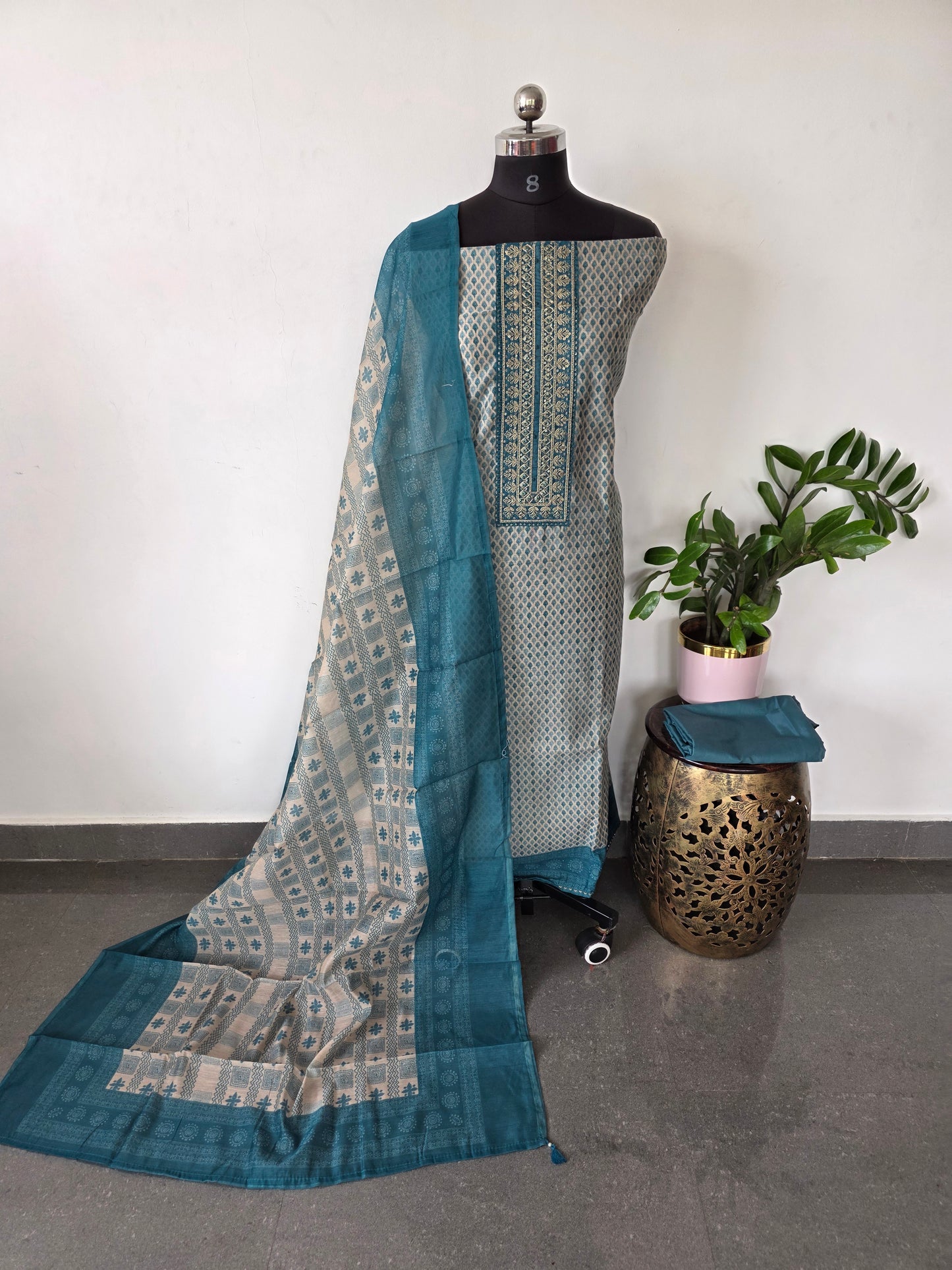 Premium silk cotton with embroidery neck work salwar set - CLA321