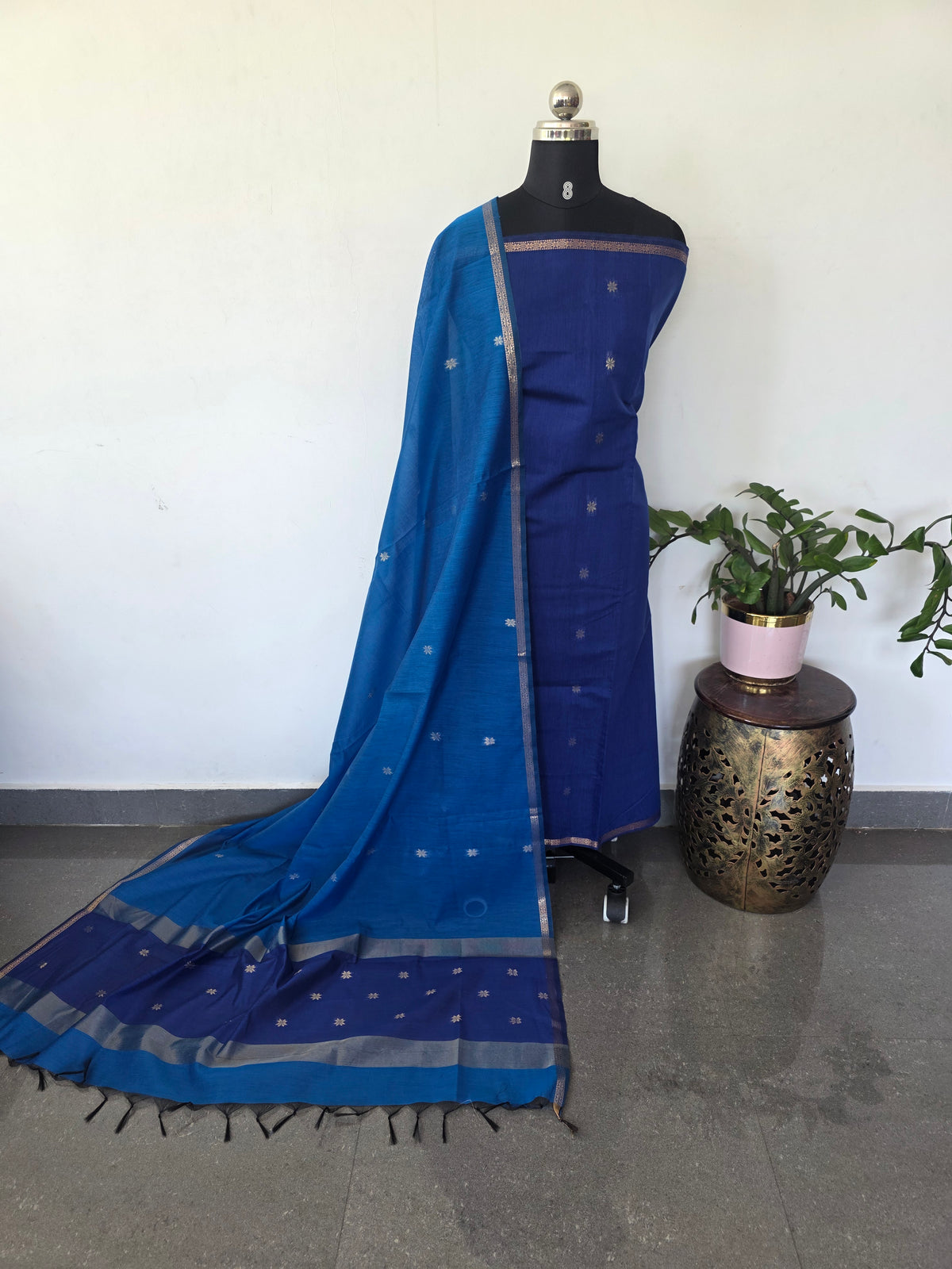 Semi Maheshwari silk salwar set (Blue)-SM290
