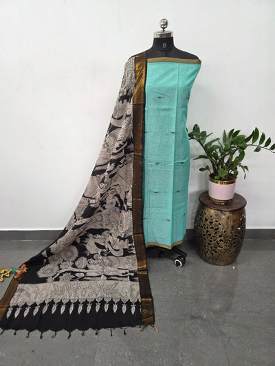 Fusion Narayanapet with handcrafted chennuri silk kalamkari duppatta - AK410