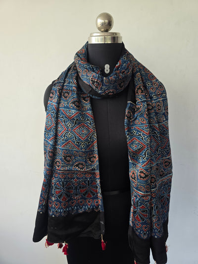 Ajrakh Handblock natural dyed mashru silk stole-MV82