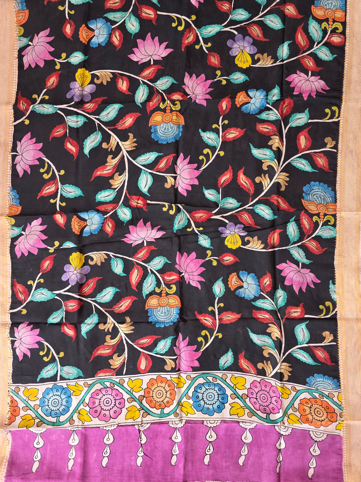 Handcrafted Penkalamkari bangalore silk set -KH238