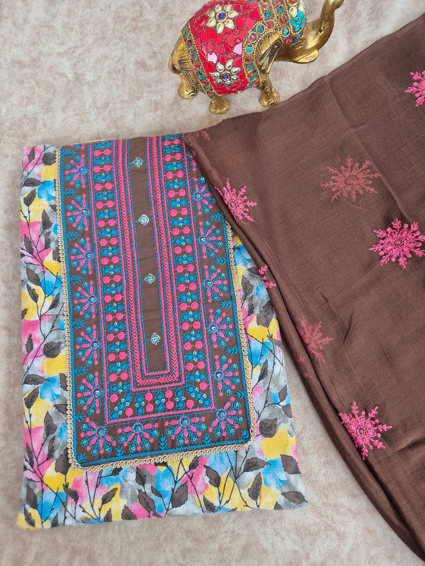 Pure embroidery cotton set with embroidery chiffon shawl