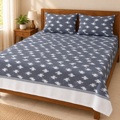 Warp ikkat bed sheets (90*108 2/40s bedsheet with pillow) - WW660
