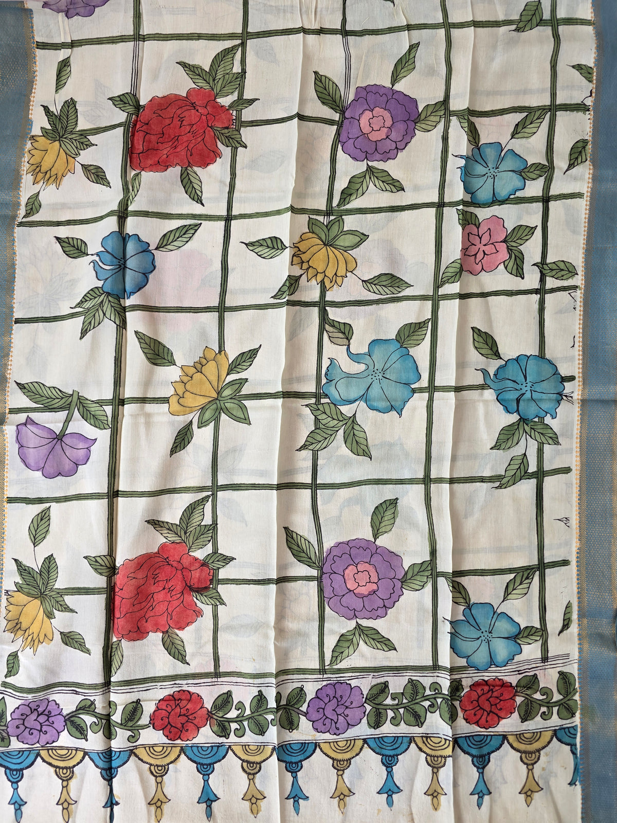 Handcrafted Penkalamkari bangalore silk set -KH240