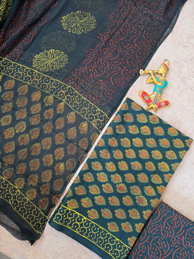 Handblock jaipuri cotton with chiffon duppatta - JA598