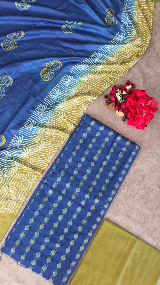 Bhagalpuri Katan discharge print silk set - DB1