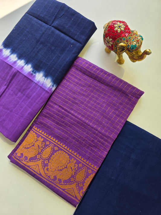 Madurai sungudi zari kattam salwar set - violet with dark blue