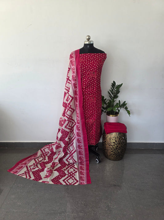 Elephant satin cotton salwar set - pink