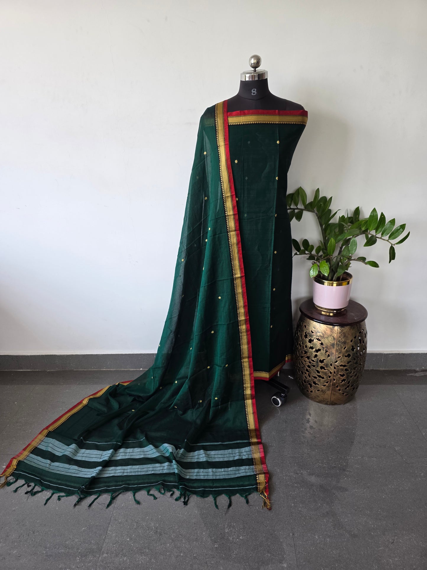 Mercerised narayanapet salwar set with embroidery work (4.5 meters)(green)- NA367