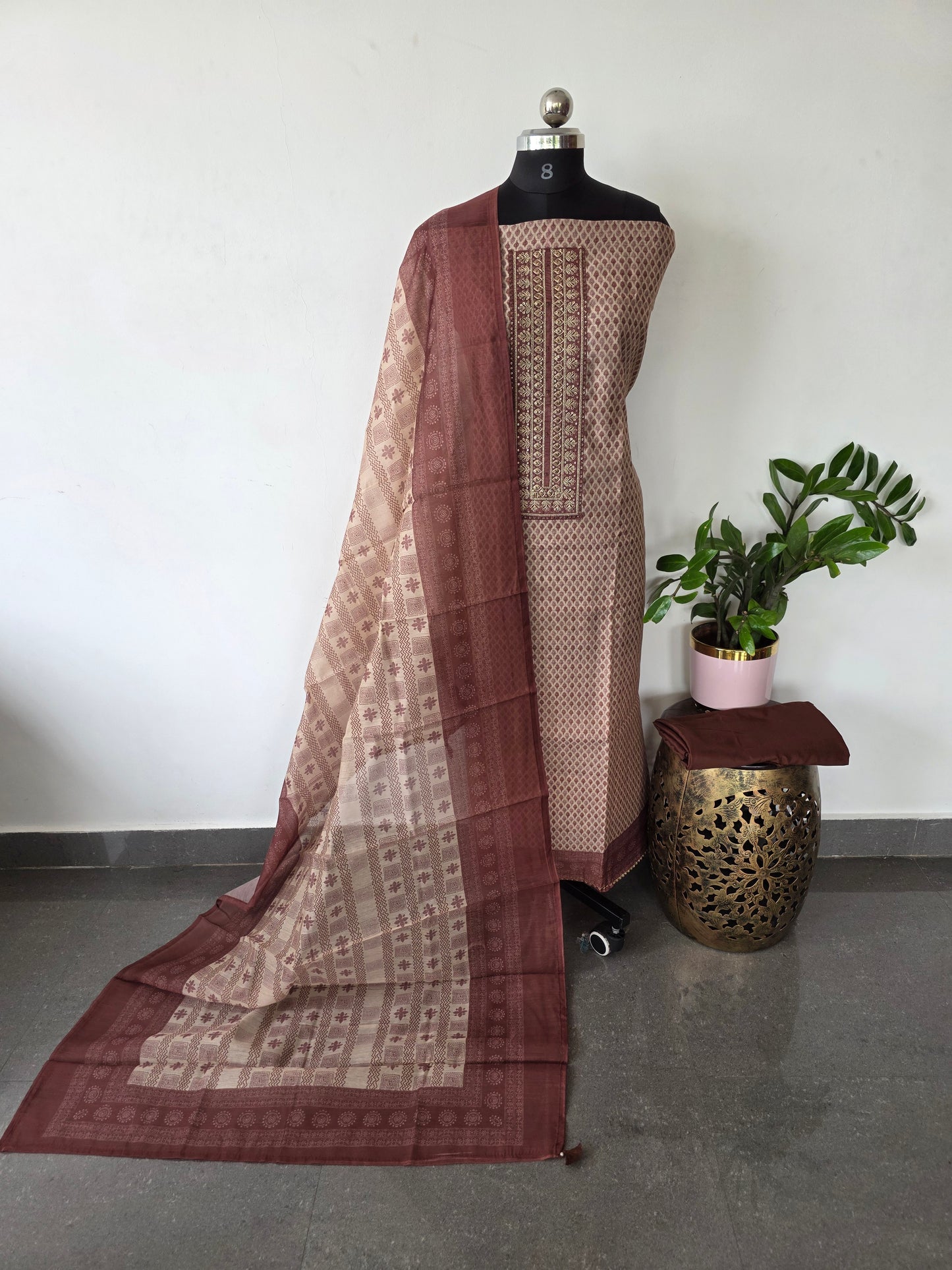Premium silk cotton with embroidery neck work salwar set - CLA322