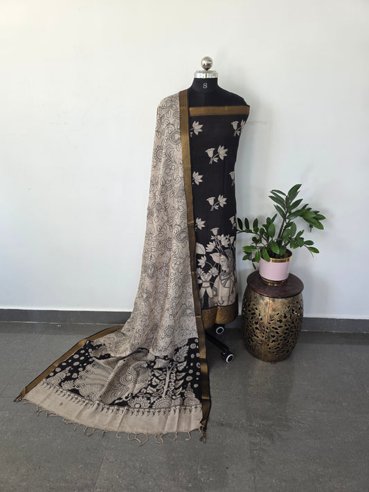 Premium Chennuri pure authentic kalamkari silk with kanchi border -AKS5