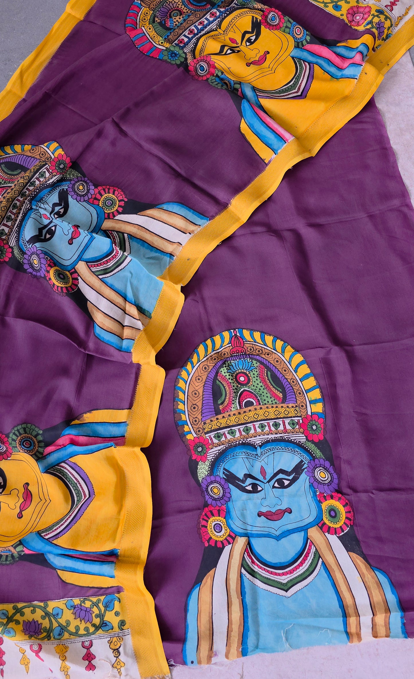 Handcrafted Kalahasthi Penkalamkari bangalore silk set - KH75