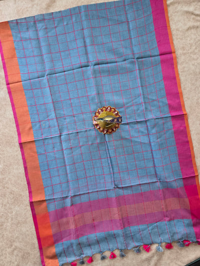 Bhagalpuri checked linen dupatta - BA31
