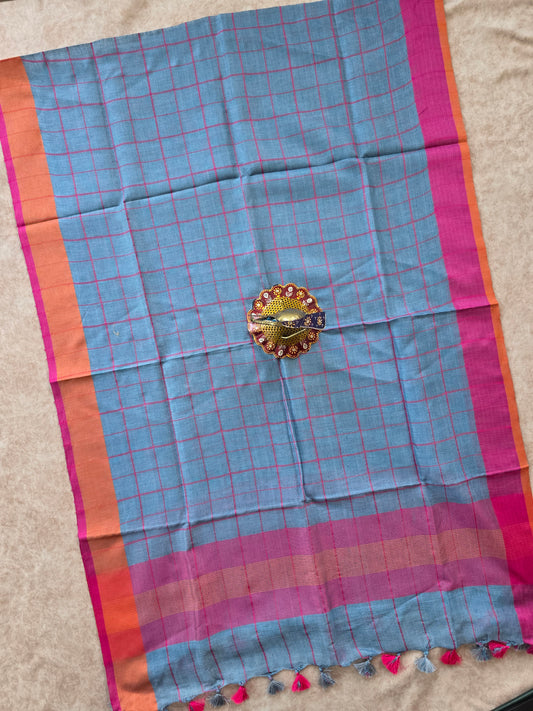 Bhagalpuri checked linen duppatta - BA31
