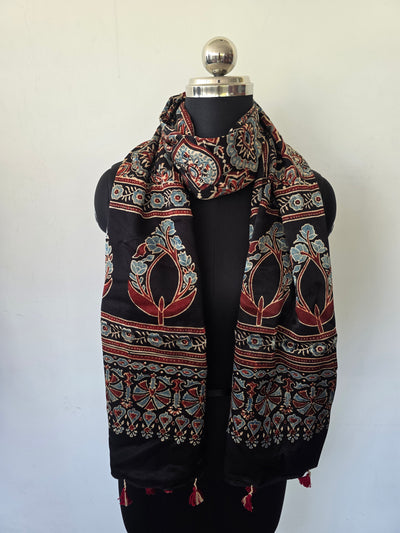 Ajrakh Handblock natural dyed mashru silk stole-MV28