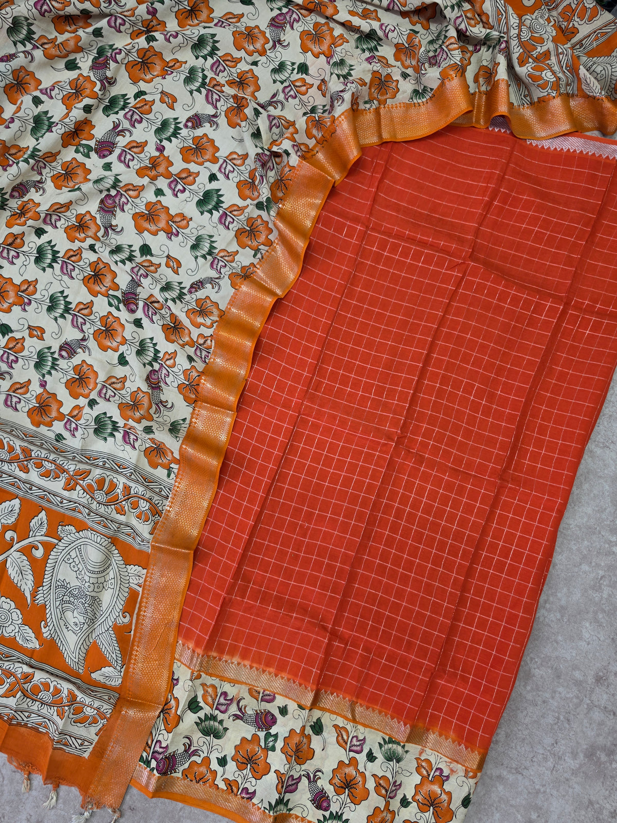 Gap border Checked chennuri kalamkari silk set-AK622