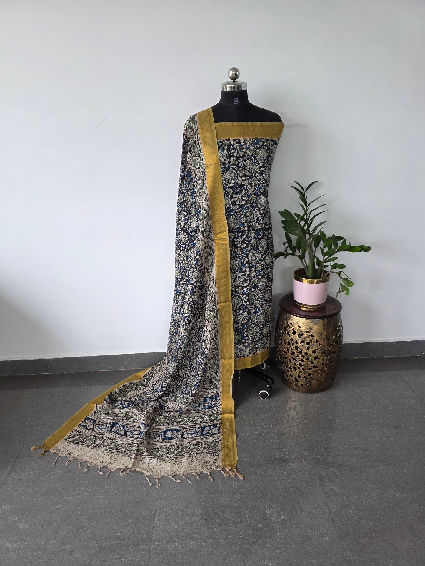 Premium chennuri silk handblock kalamkari salwar set with nizam border  -EW2