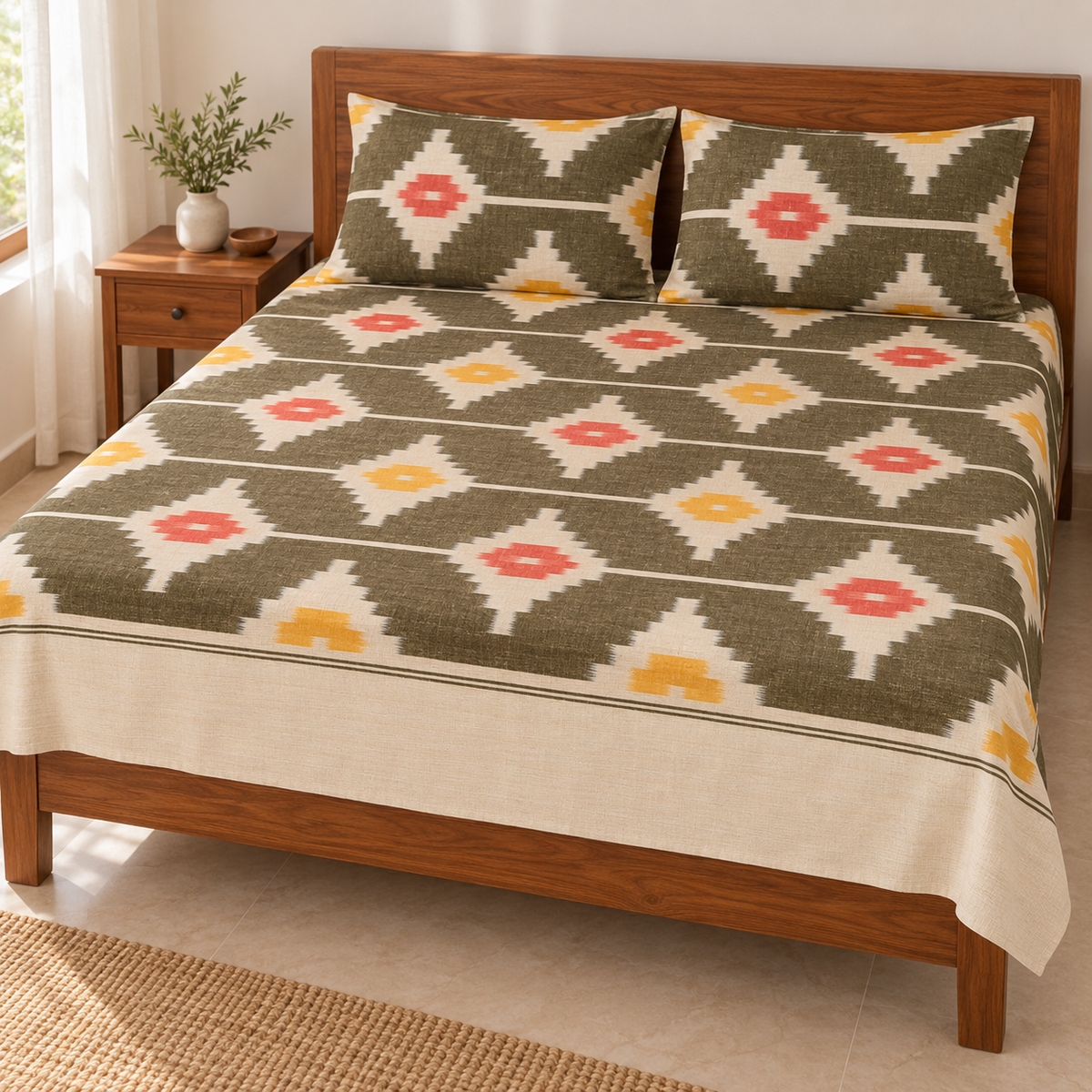 Warp ikkat bed sheets (90*108 2/40s bedsheet with pillow) -WW678