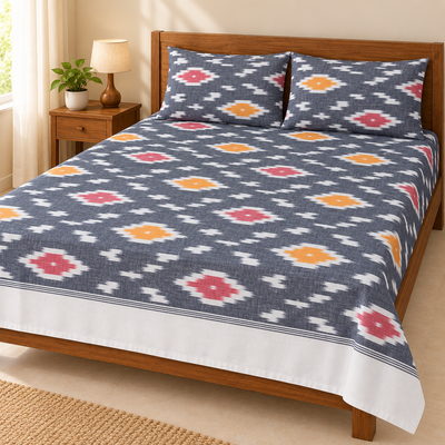 Warp ikkat bed sheets (90*108 2/40s bedsheet with pillow) - WW659