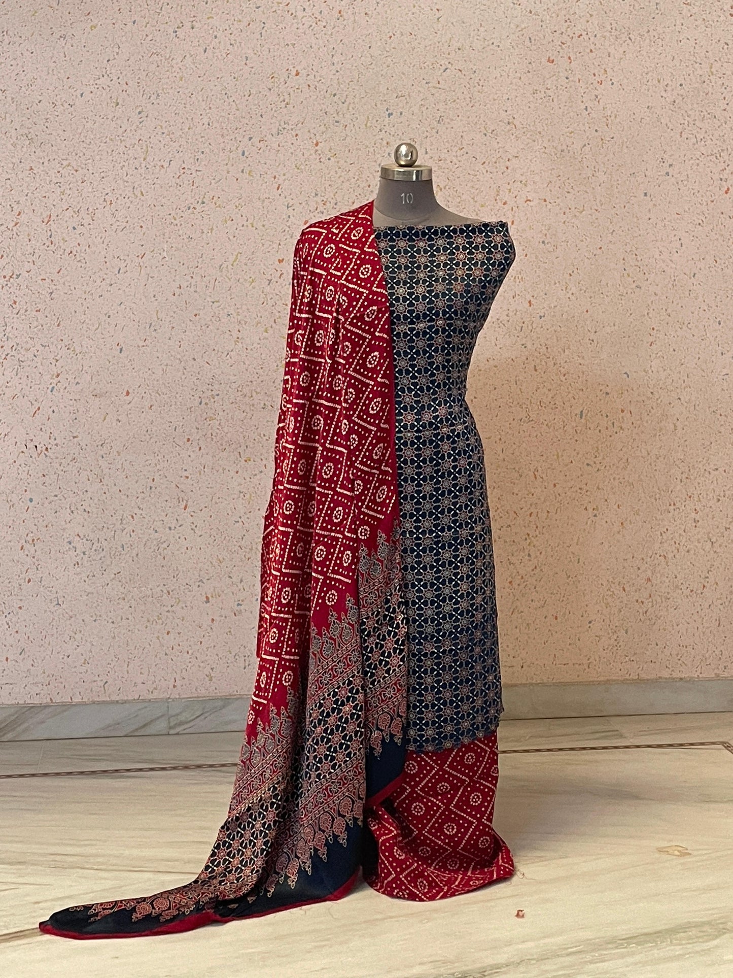 Handcrafted Rajasthan ajrakh modal silk set (3 pc)- HZ267