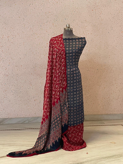 Handcrafted Rajasthan ajrakh modal silk set (3 pc)- HZ267