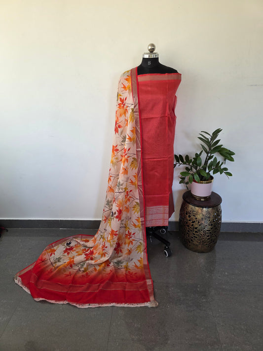 Handloom mangalagiri silk top with pure mangalagiri digital silk shawl - ML6