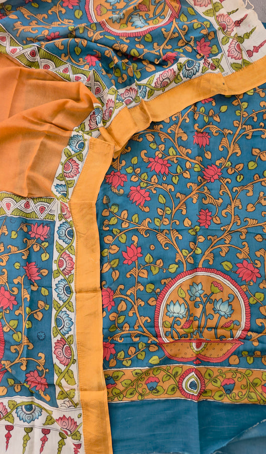Handcrafted Kalahasthi Penkalamkari bangalore silk set - KH19
