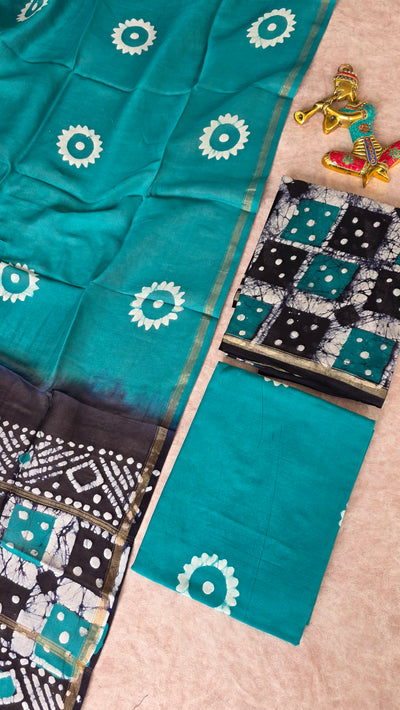 Handblock Jaipuri chanderi silk set - JA759