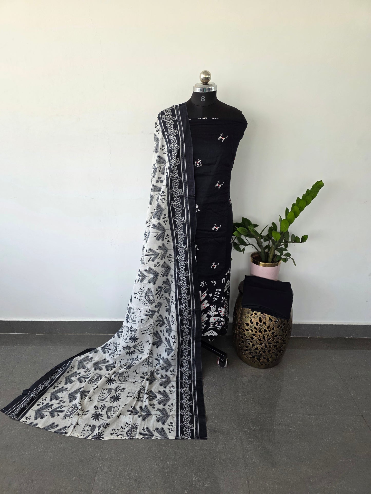 Premium embroidery Satin cotton set (black) - VC62
