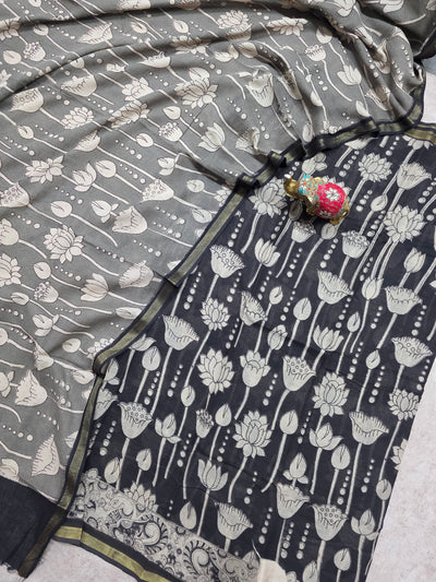 Handcrafted Kota kalamkari set ( 2 pc set )(Black)-AK484