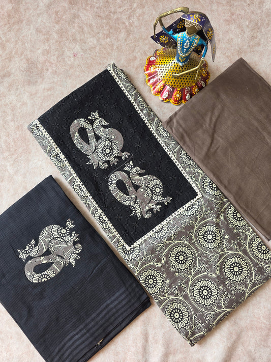 Pure cotton with appliqué work - grey