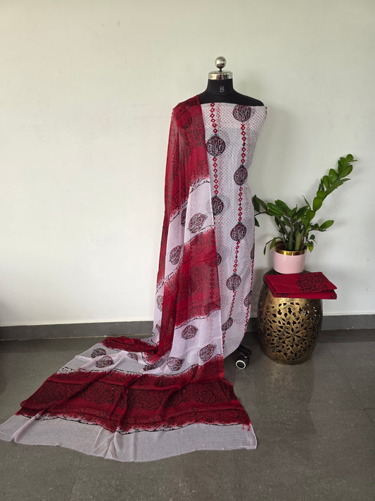 Handblock georgette salwar set with handwork mirror work- GE81