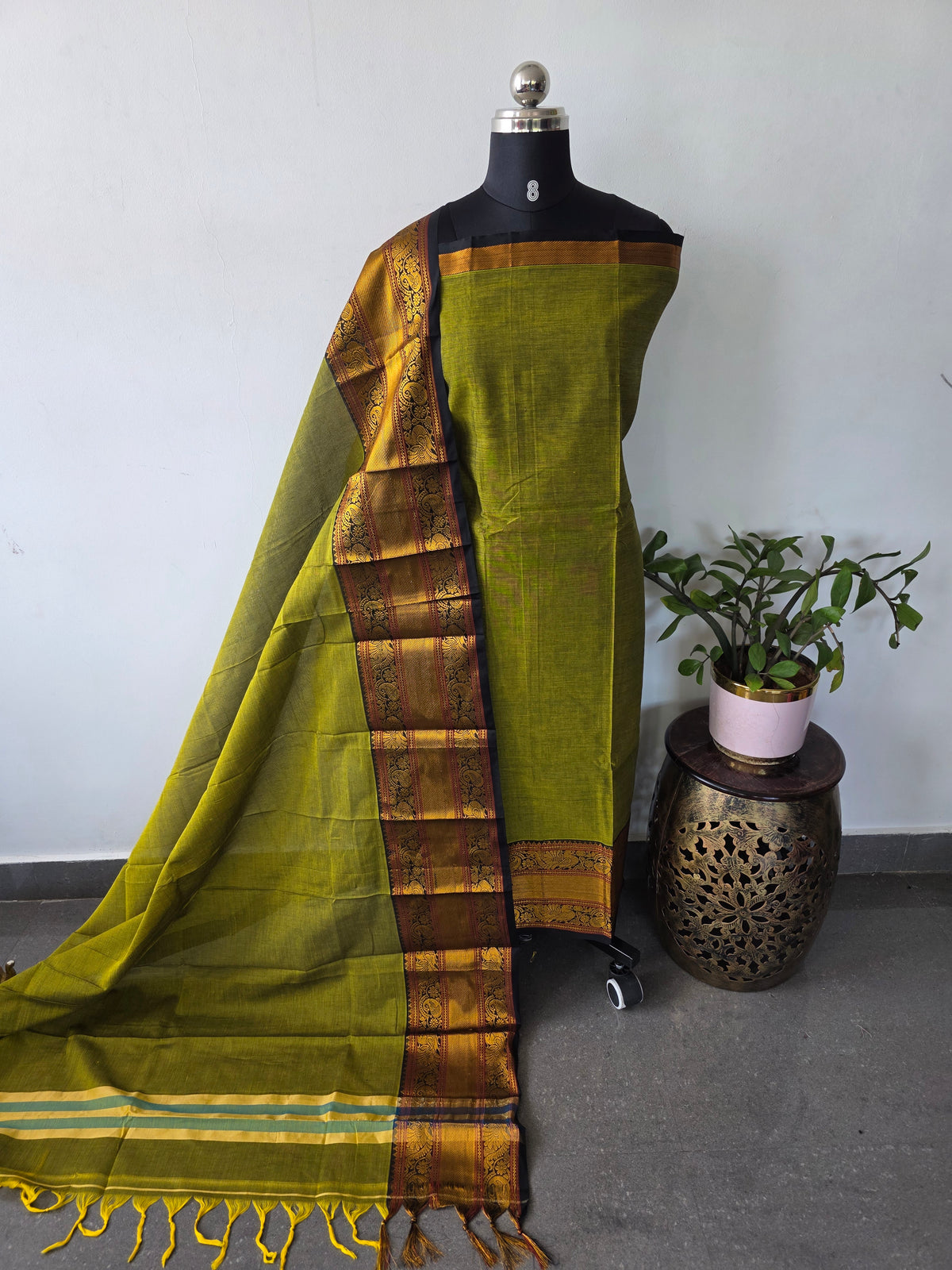 Mercerised narayanapet salwar with peacock border set (4.5 meters)-NA661