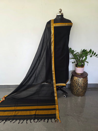 Mercerised narayanapet salwar set (black)(4.5 meters) - NA575
