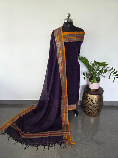 Mercerised narayanapet salwar set with annam border (4.5 meters) - NA319