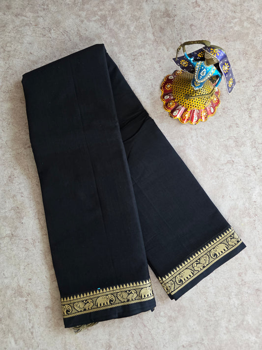 Mercerised  narayanapet with elephant border saree (black)- NA138