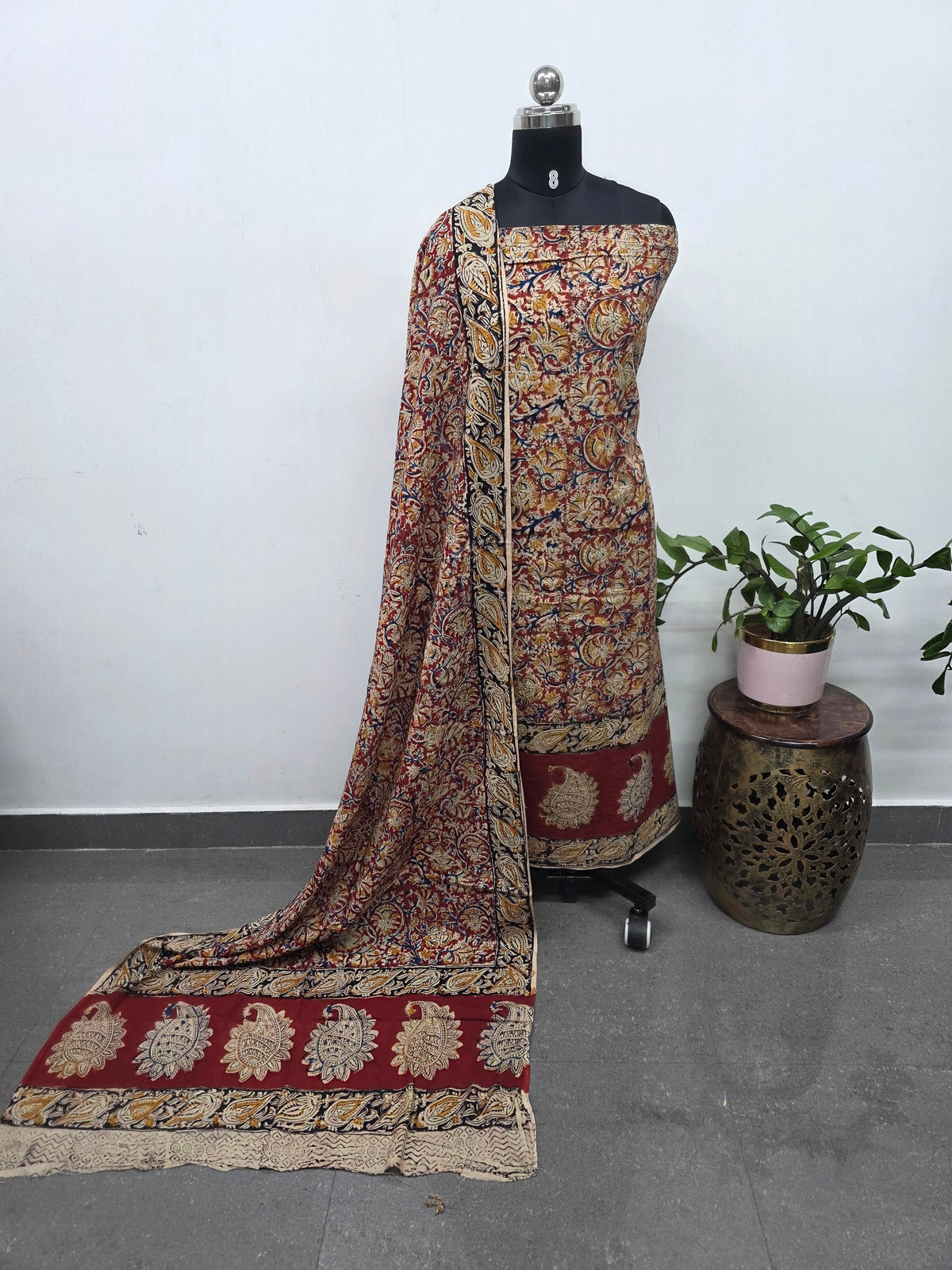 Handblock pure kalamkari cotton with border (2 pc set) - AK507