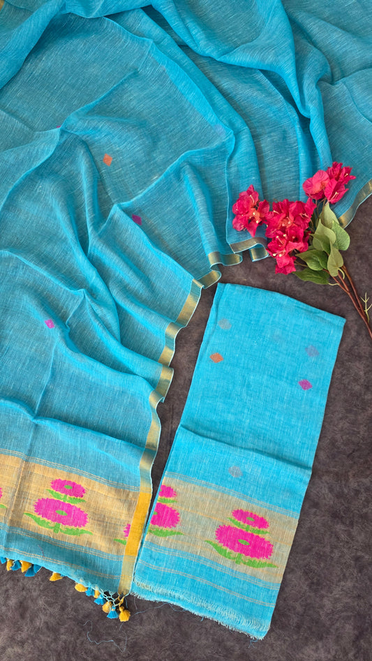 Premium handloom linen Paithani jamdhani set - JMM101