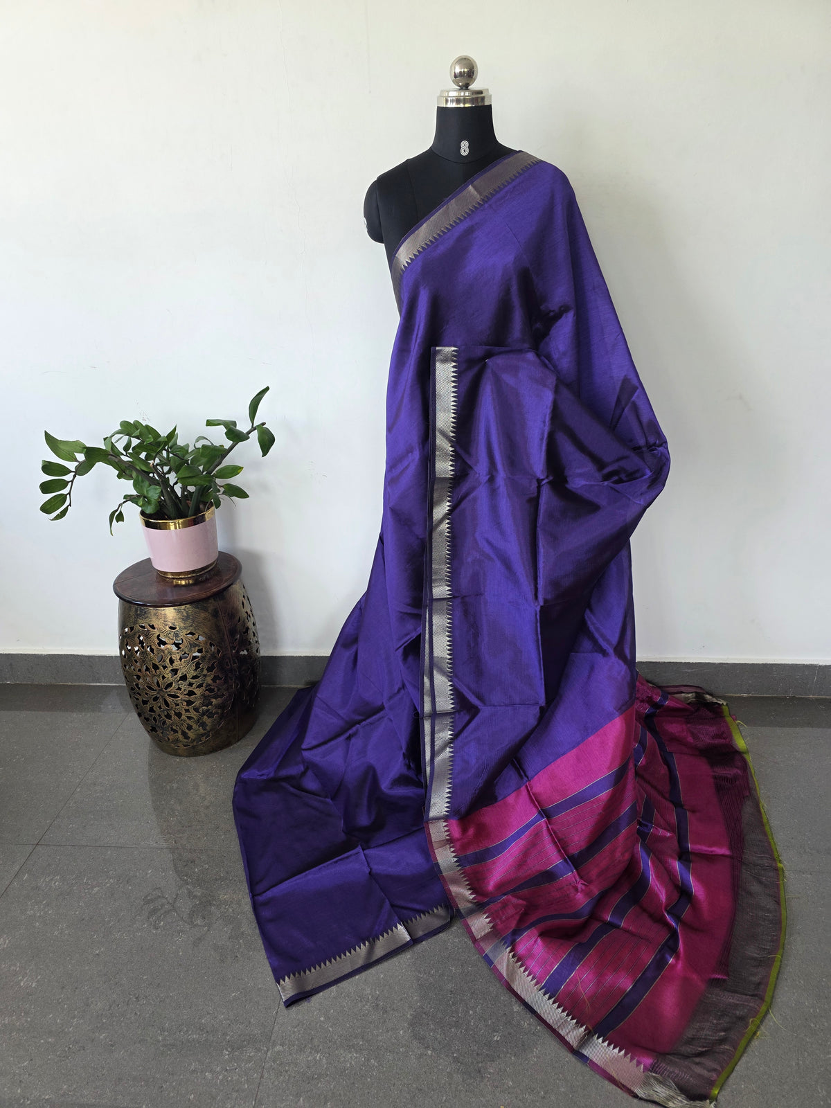 Premium semi mangalagiri pattu saree(Voilet)-MAA231