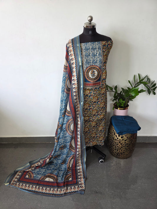 Premium Pure ajrakh cotton with  Kalamkari handwork yoke salwar - AS23